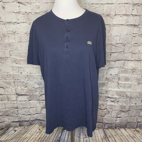 Men's Lacoste Navy Blue 1/4 Button Short Sleeve Sm - Picture 2 of 8